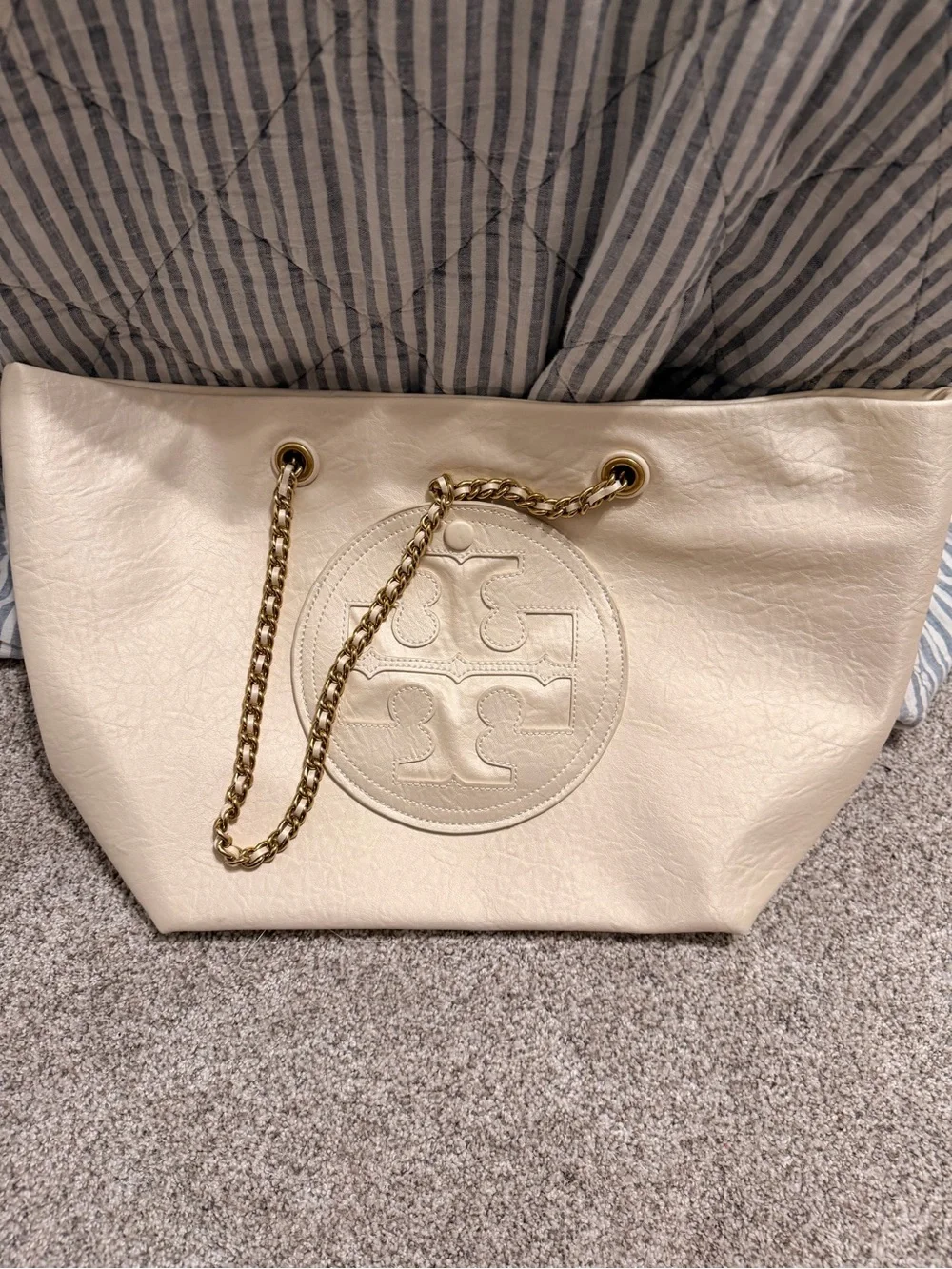 Tory Burch Ivory Logo Chain-Handle Tote